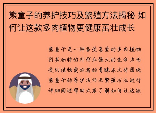 熊童子的养护技巧及繁殖方法揭秘 如何让这款多肉植物更健康茁壮成长